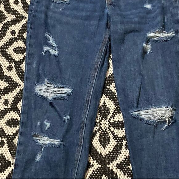 Old Navy High Rise Slouchy Straight distressed jeans size 0 medium wash button - Picture 6 of 10